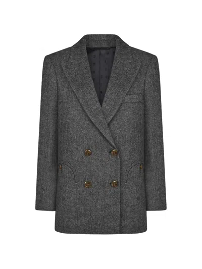 Blazé Milano Everyday Herringbone Double-breasted Blazer In Gray