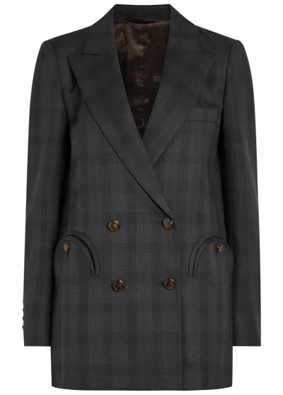 Blazé Milano Blaze Milano Everyday Plaid Double-breasted Wool Blazer In Dark Grey