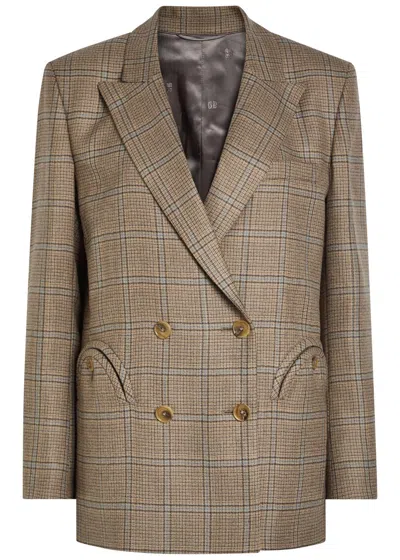 Blazé Milano Blaze Milano Everynight Checked Double-breasted Wool Blazer In Beige