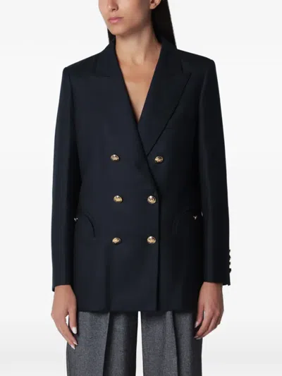 Blazé Milano Double-breasted Oversize Cotton Tweed Navy Blazer In Blue