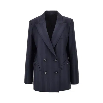 Blazé Milano Double-breasted Navy Blue Jacket With Prince Of Wales Pattern In Wool