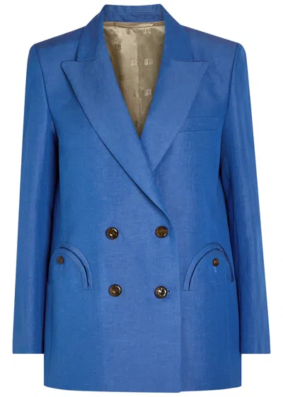 Blazé Milano Blaze Milano Everynight Double-breasted Silk And Linen-blend Blazer In Blue