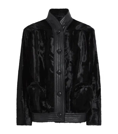 Blazé Milano Faux Fur Coiba Bomber Jacket In Black