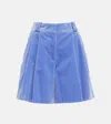 Blazé Milano Crushed-velvet Pleated Shorts In Blue
