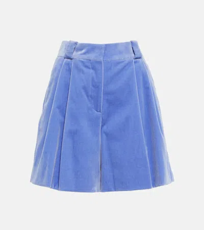 Blazé Milano Crushed-velvet Pleated Shorts In Blue