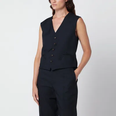 Blazé Milano Blaze Milano Feral Vest In Navy Wool And Mohair In Black