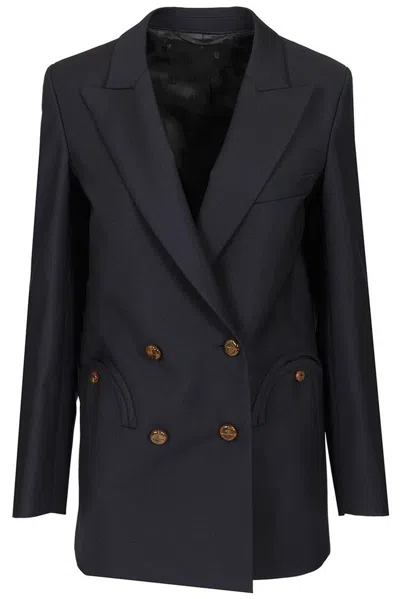 Blazé Milano Missy Double-breasted Cotton-blend Blazer In Blue