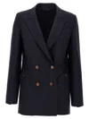 Blazé Milano Missy Double-breasted Cotton-blend Blazer In Blue