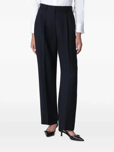 Blazé Milano Fox First Class Trousers In Navy Blue With Pleats In Wool Blend In Black