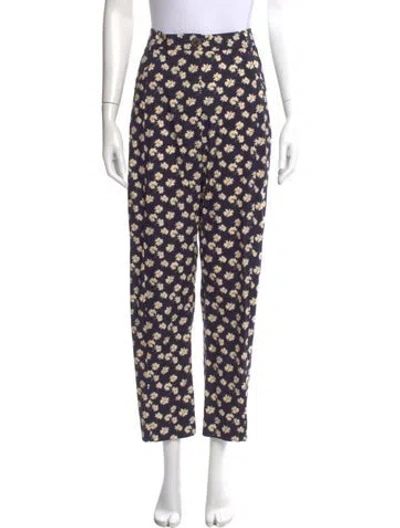 Pre-owned Blazé Milano Floral Print Straight Leg Pants In Blue