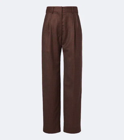 Blazé Milano Fox Checked Virgin Wool Straight Pants In Brown