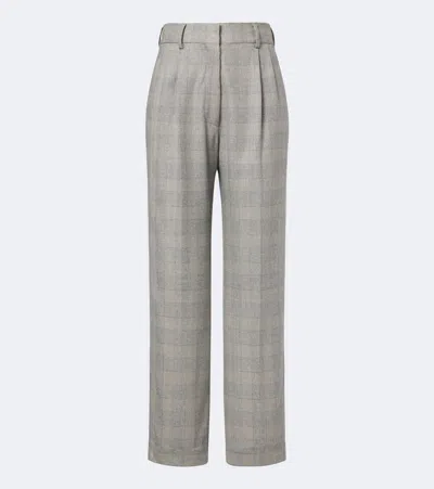Blazé Milano Fox Checked Wool, Silk, And Cashmere Straight Pants In Grey