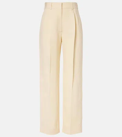 Blazé Milano Fox Linen And Silk Straight Pants In Neutral