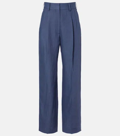 Blazé Milano Fox Linen Straight Pants In Blue