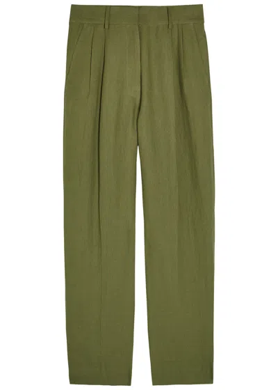 Blazé Milano Blaze Milano Fox Pleated Straight-leg Linen Trousers In Green
