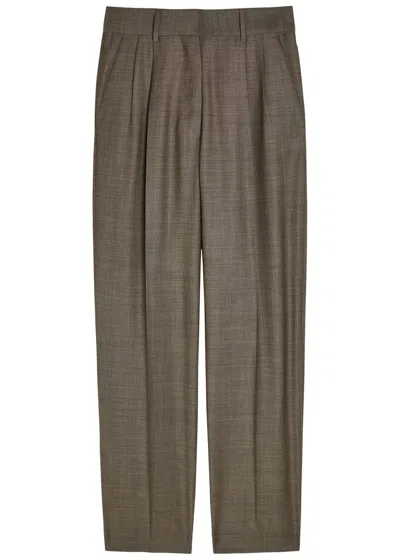 Blazé Milano Blaze Milano Fox Pleated Straight-leg Wool-blend Trousers In Green