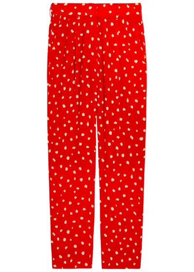 Blazé Milano Blaze Milano Fox Polka-dot Straight-leg Silk Trousers In Red