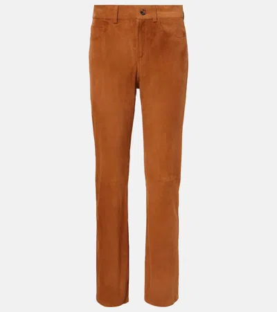 Blazé Milano Viva Paso Paneled Suede Straight-leg Pants In Braun