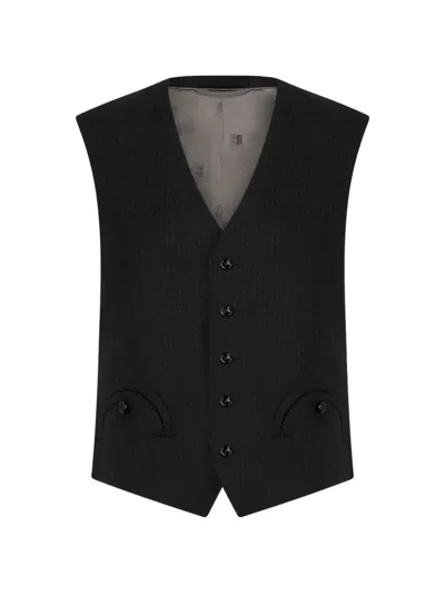 Blazé Milano Gilet Classy Carbon Feral Slim In Lana Vergine Gessata Blaze