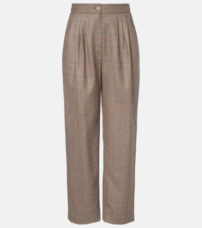 Blazé Milano Glassy Checked Virgin Wool Straight Pants In Brown