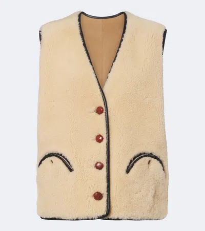 Blazé Milano Blaze Milano Gliss Leather-trimmed Shearling Vest In Beige