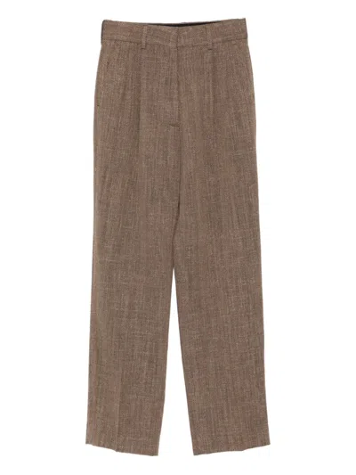 Blazé Milano Herringbone Pleated Trousers In Brown