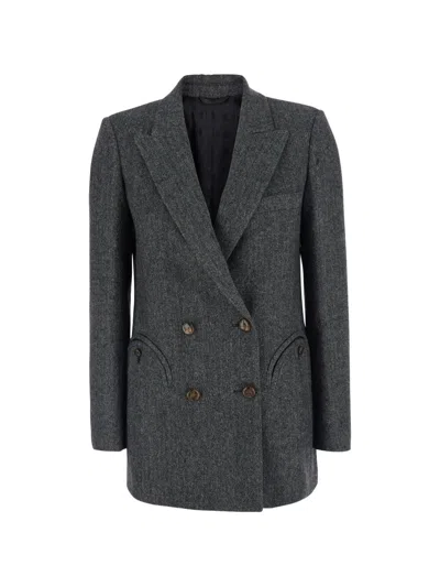 Blazé Milano Herringbone-pattern Double-breasted Blazer In Gray