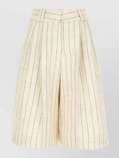 Blazé Milano High Waist Striped Shorts Belt Loops In Neutral
