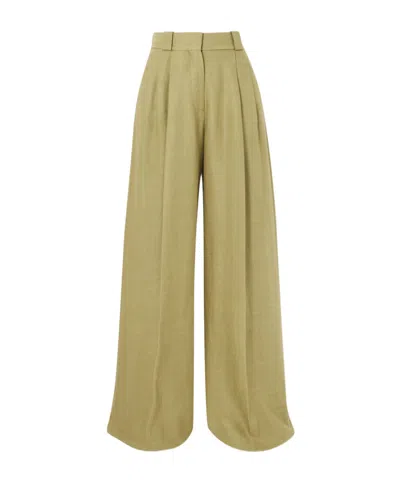 Blazé Milano Husi Pleated Linen And Silk-blend Wide-leg Pants In Green