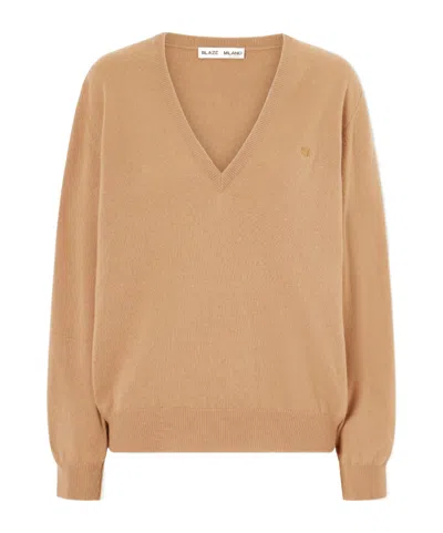 Blazé Milano Highland Embroidered Wool And Cashmere-blend Sweater In Neutral