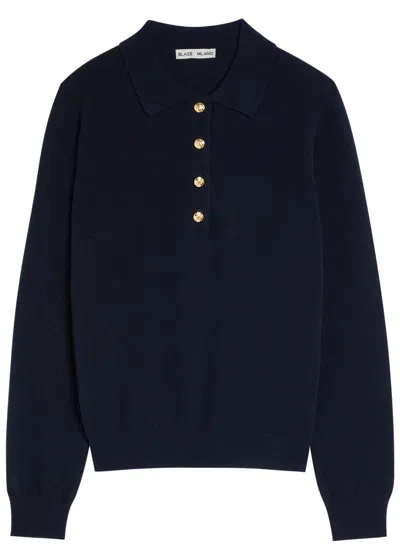 Blazé Milano Blaze Milano Highland Wool And Cashmere-blend Polo Top In Navy