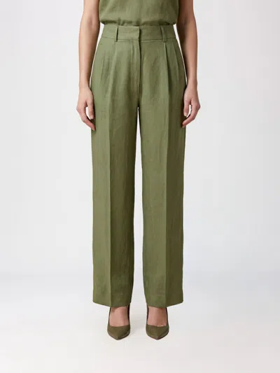 Blazé Milano High-waisted Wide-leg Cropped Linen Trousers In Green