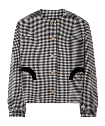 Blazé Milano Gliss Velvet-trimmed Houndstooth Wool Jacket In Black