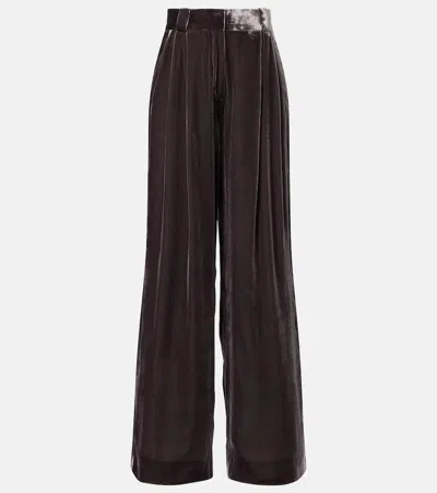 Blazé Milano Husi Velvet Wide-leg Pants In Brown