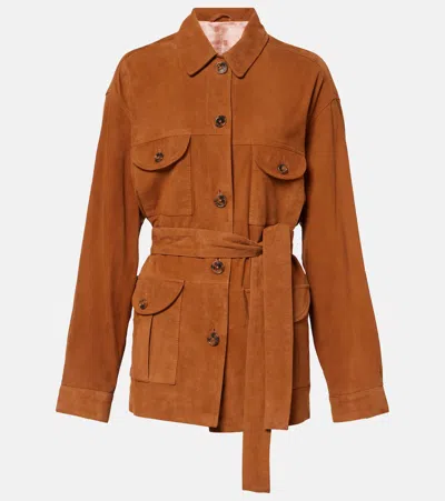 Blazé Milano Viva Sahariana Belted Suede Jacket In Braun