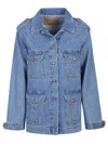 Blazé Milano Light Blue Cotton Military Safari Jacket With Multiple Pockets In Blue