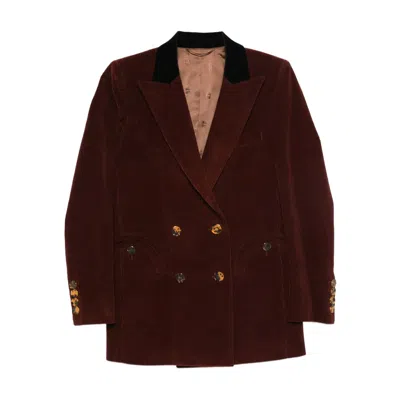 Blazé Milano Corduroy Double-breasted Blazer In Burgundy