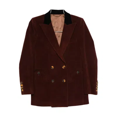 Blazé Milano Corduroy Double-breasted Blazer In Burgundy