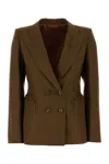 Blazé Milano Linen Blazer Featuring Structured Shoulders In Brown