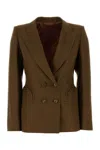 Blazé Milano Linen Blazer Featuring Structured Shoulders In Brown