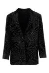 Blazé Milano Embellished Velvet Blazer With Back Slit In Printed