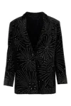Blazé Milano Embellished Velvet Blazer With Back Slit In Printed