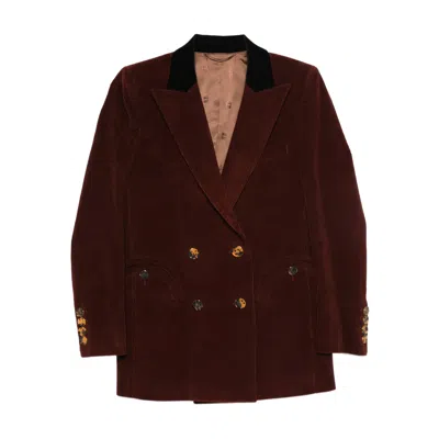 Blazé Milano Corduroy Double-breasted Blazer In Burgundy
