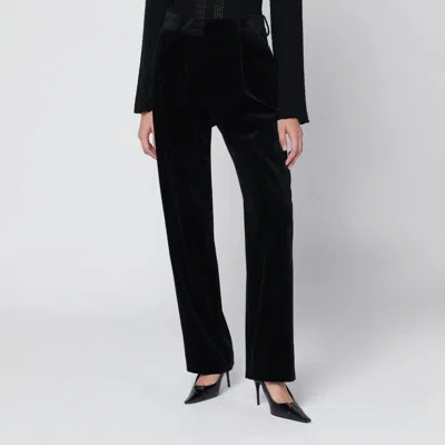 Blazé Milano Velvet Pleated Trousers With Belt Loops In Black