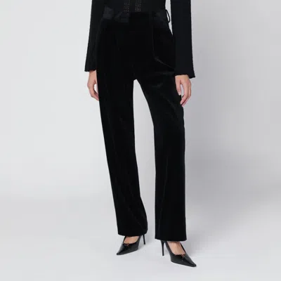 Blazé Milano Velvet Pleated Trousers With Belt Loops In Black