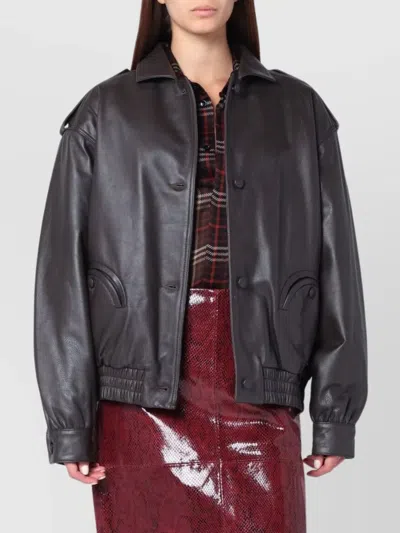 Blazé Milano Leather Bomber Jacket Flap Pockets In Black