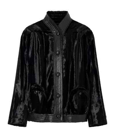 Blazé Milano Coiba Leather-trimmed Velvet Jacket In Black