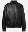 Blazé Milano Leather Bomber Jacket Flap Pockets In Schwarz