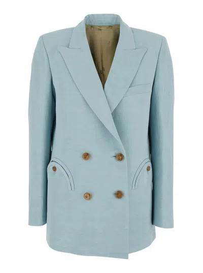 Blazé Milano Blaze Milano Lightweight Silk-blend Blazer Jacket With Peak Lapels In Blue