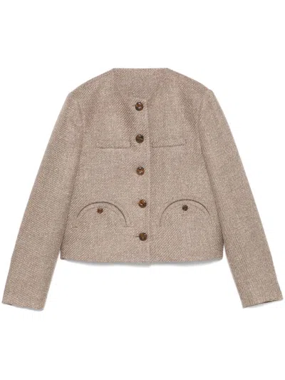 Blazé Milano Linen And Silk Blend Jacket In Brown